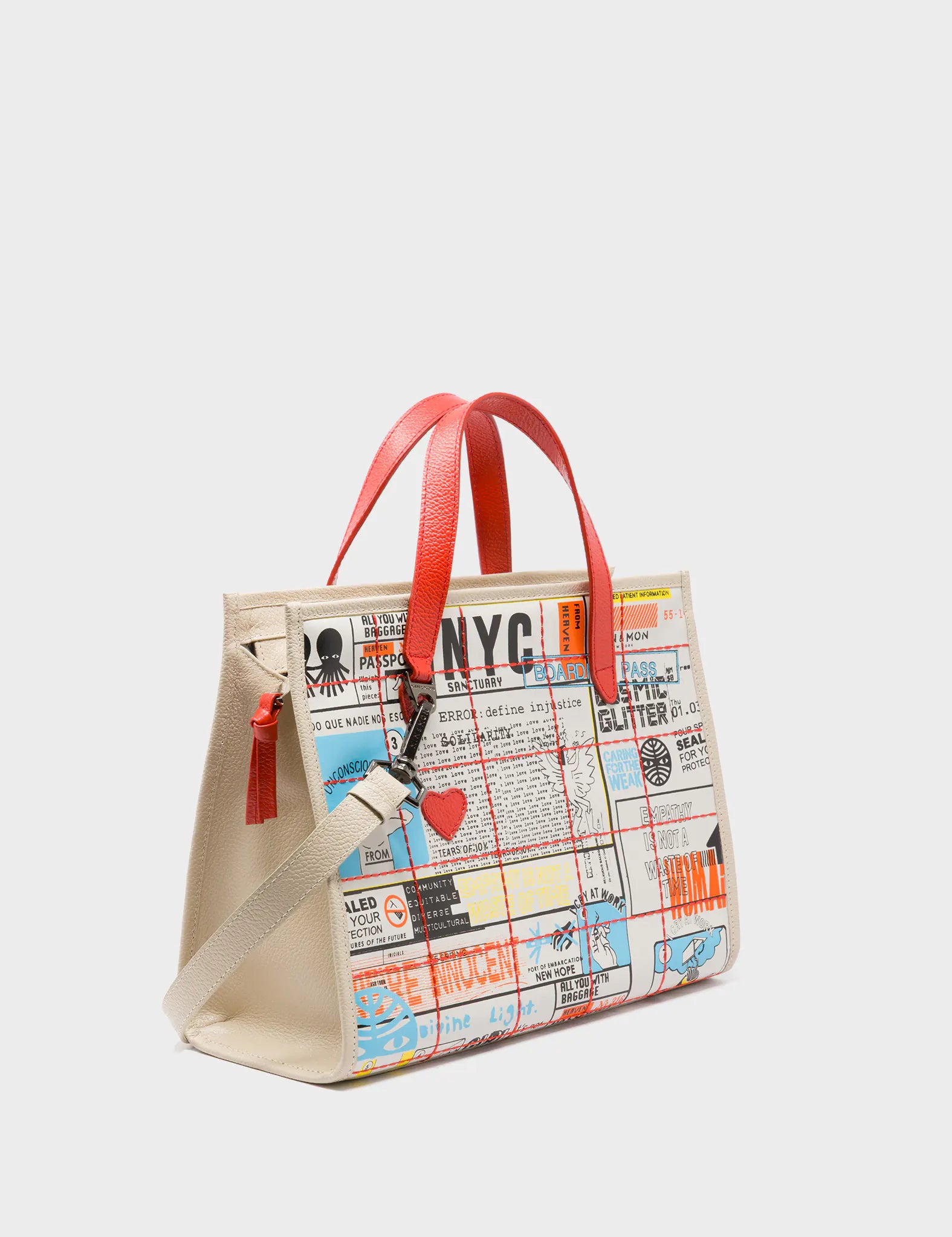 Simon Cream Leather Medium Handbag - Kind Type Design - Main View