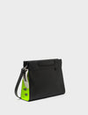 Vali Crossbody Black and Neon Green Leather Bag - All Over Eyes Embroidery