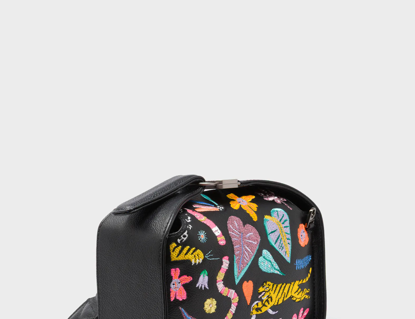 Benji Mini Crossbody Black Leather Bag - Autumn Blush Embroidery - Main View