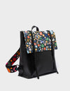 Victor Black Leather Backpack - Creatures of the Future Print