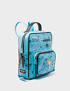 Ilan Cyan Leather Small Backpack - Urban Doodles Print