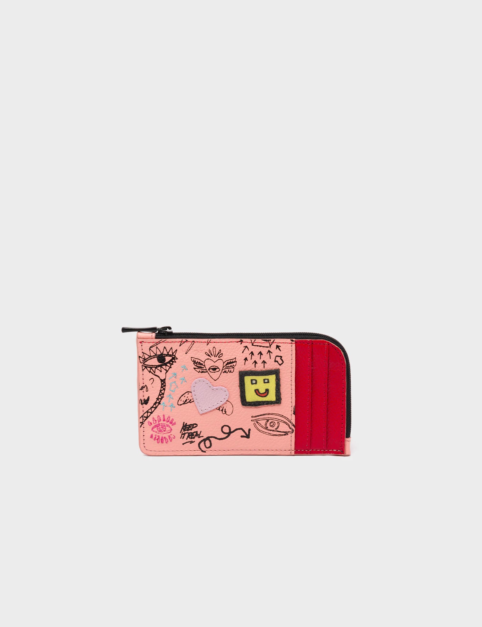 Fausto Rose Leather Zip-around Cardholder - Urban Doodles Print - Main View