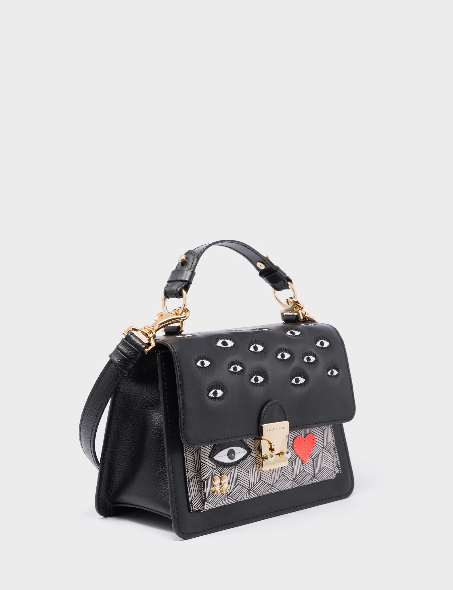Silas Black Small Leather Crossbody Bag - Eyes Embroidery
