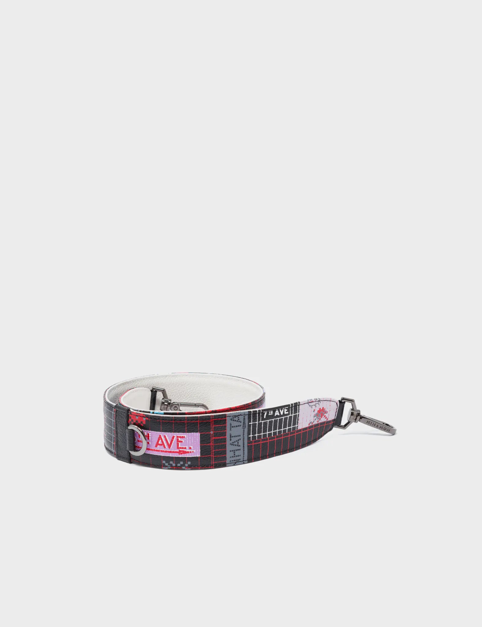 Short Detachable Black Leather Strap - Subway Stories Print - Product View