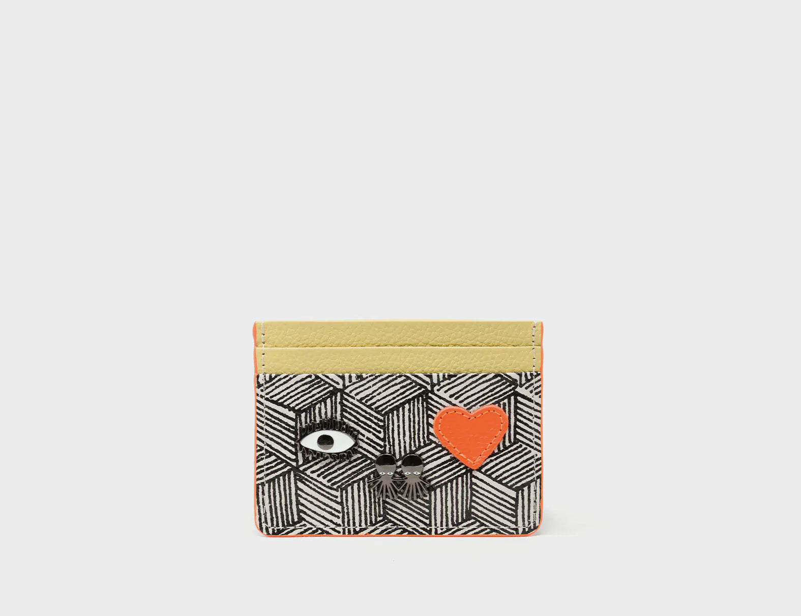 Filium Cream and Cocoon Leather Cardholder - Cubes Design - Front view
