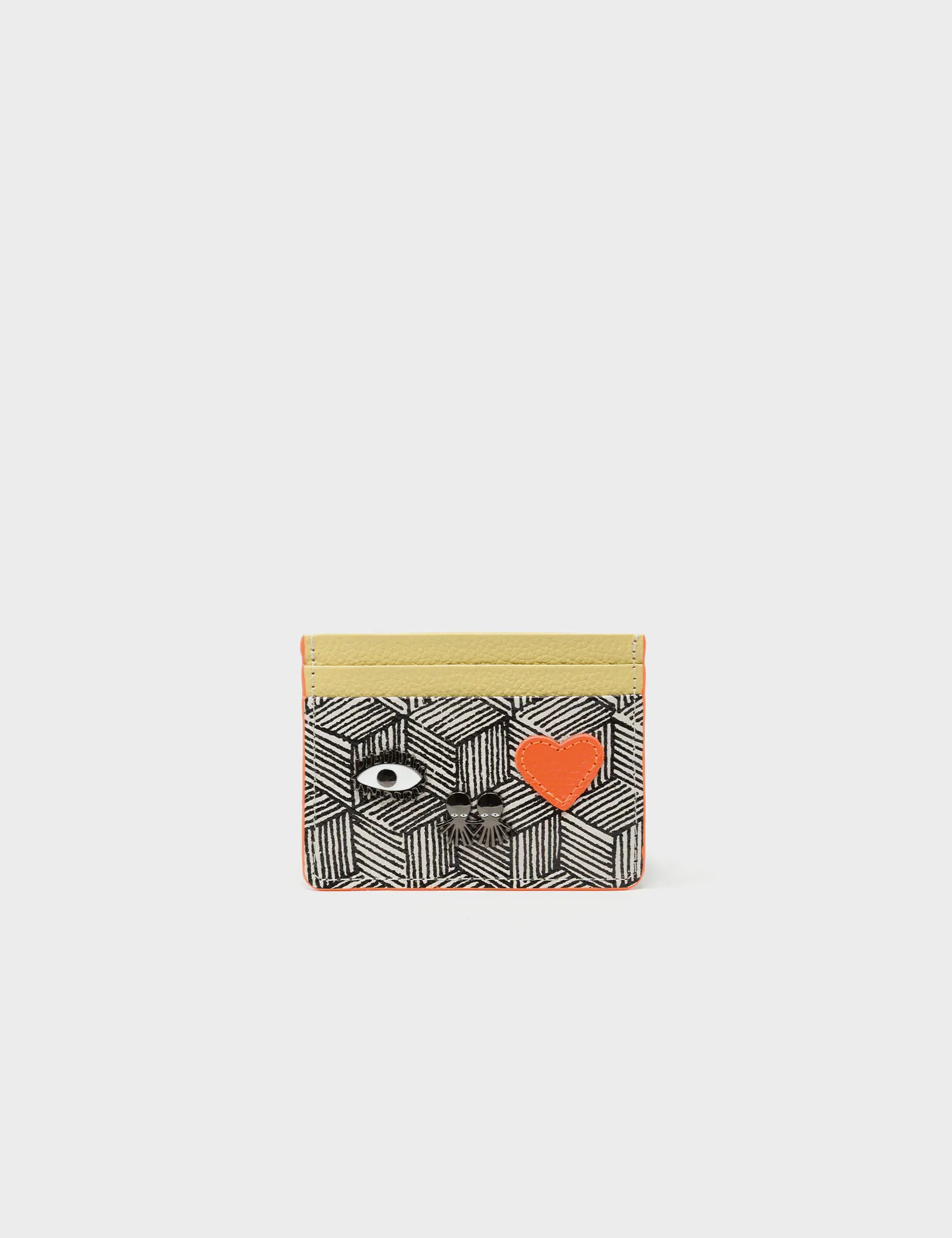 Filium Cream and Cocoon Leather Cardholder - Cubes Design - Front view