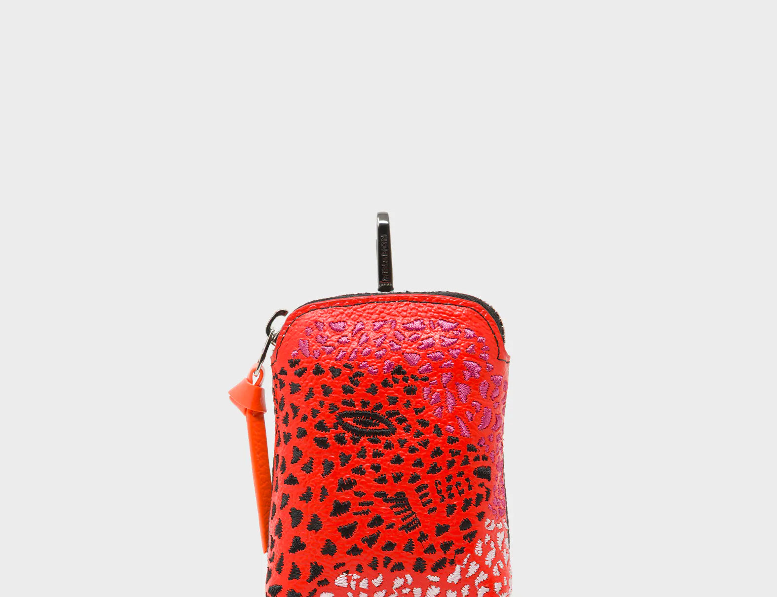 Florence Pouch Charm - Fiesta Red Leather Keychain Retro Tiger Embroidery - Main view