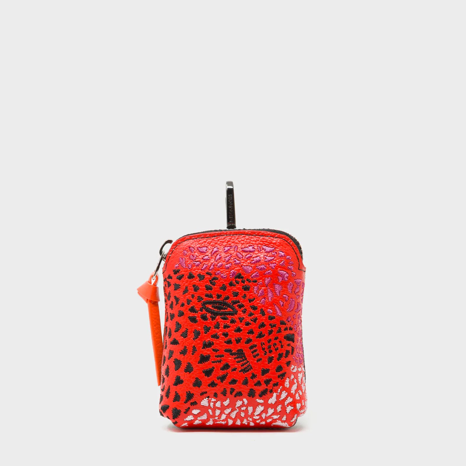 Florence Pouch Charm - Fiesta Red Leather Keychain Retro Tiger Embroidery - Main view