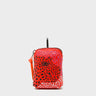 Florence Pouch Charm - Fiesta Red Leather Keychain Retro Tiger Embroidery - Main view