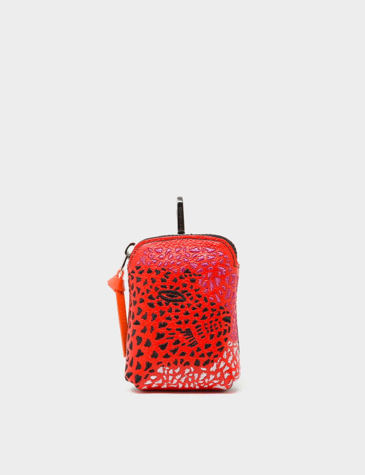 Florence Pouch Charm - Fiesta Red Leather Keychain Retro Tiger Embroidery - Main view