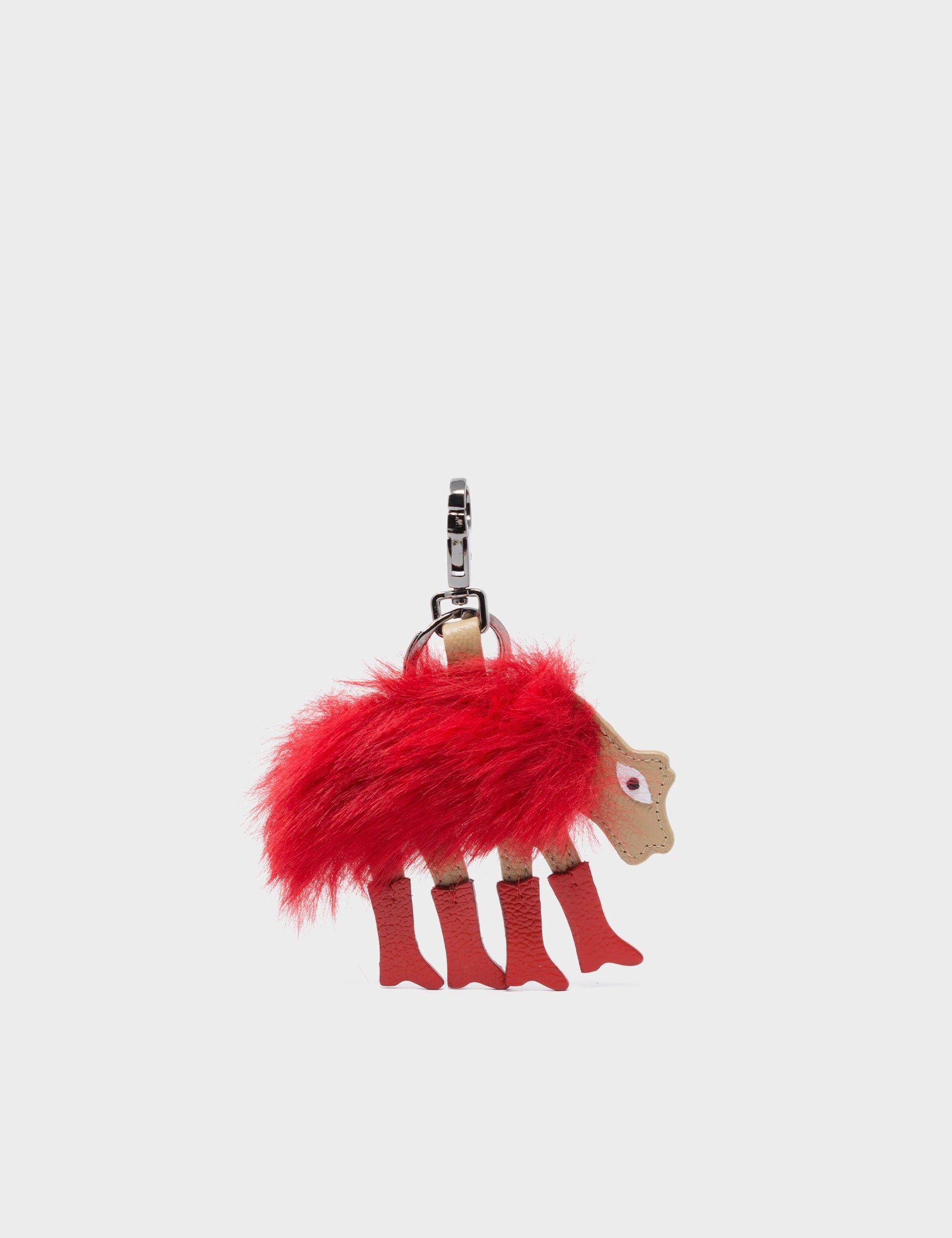 Wolf In Heels Charm - Red Syinthetic Fur and Red Boots Keychain - Front View