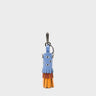 Oliver The Ox Charm - Vista Blue and Baked City Brown Leather Keychain - Front View