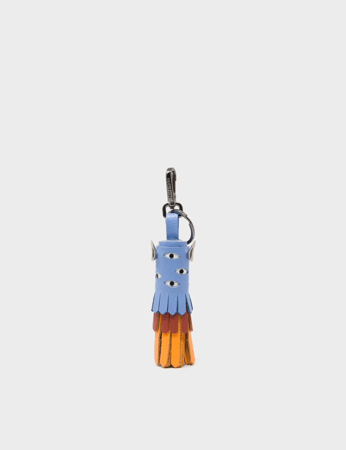 Oliver The Ox Charm - Vista Blue and Baked City Brown Leather Keychain - Front View