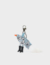Bird In Boots Charm -  Blue Leather Keychain Floral Print