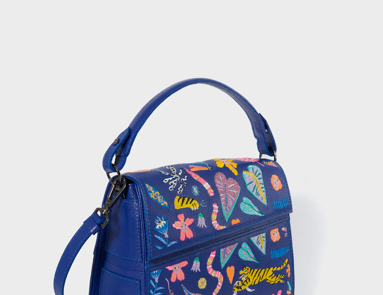 Anastasio Mini Crossbody Handbag Royal Blue Leather - Autumn Blush Embroidery - Main View