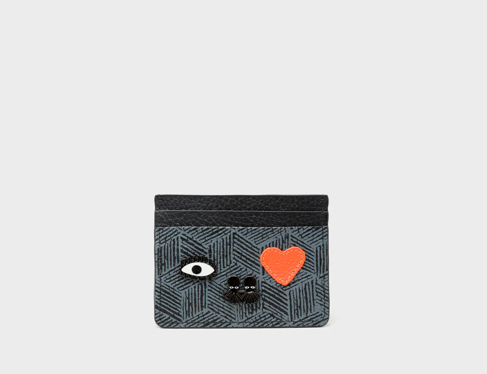 Filium Black Leather Cardholder - Cubes Design - Front View