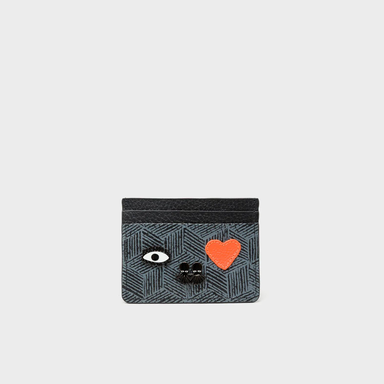 Filium Black Leather Cardholder - Cubes Design - Front View