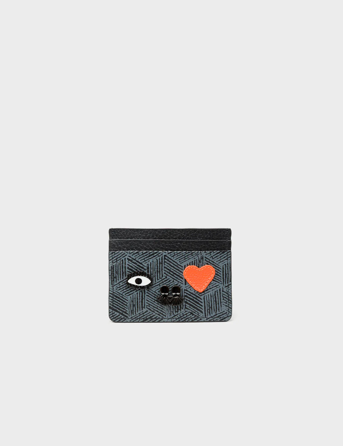 Filium Black Leather Cardholder - Cubes Design - Front View