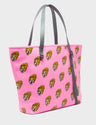 Bruno Bubblegum Pink Leather Tote Bag - Blazing Tiger Print - Main View