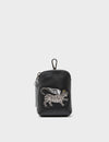 Florence Pouch Charm - Black Leather Keychain Winged Tiger Embroidery