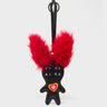 Fluffy Fella - Black and Red Leather Bag Charm - Front View