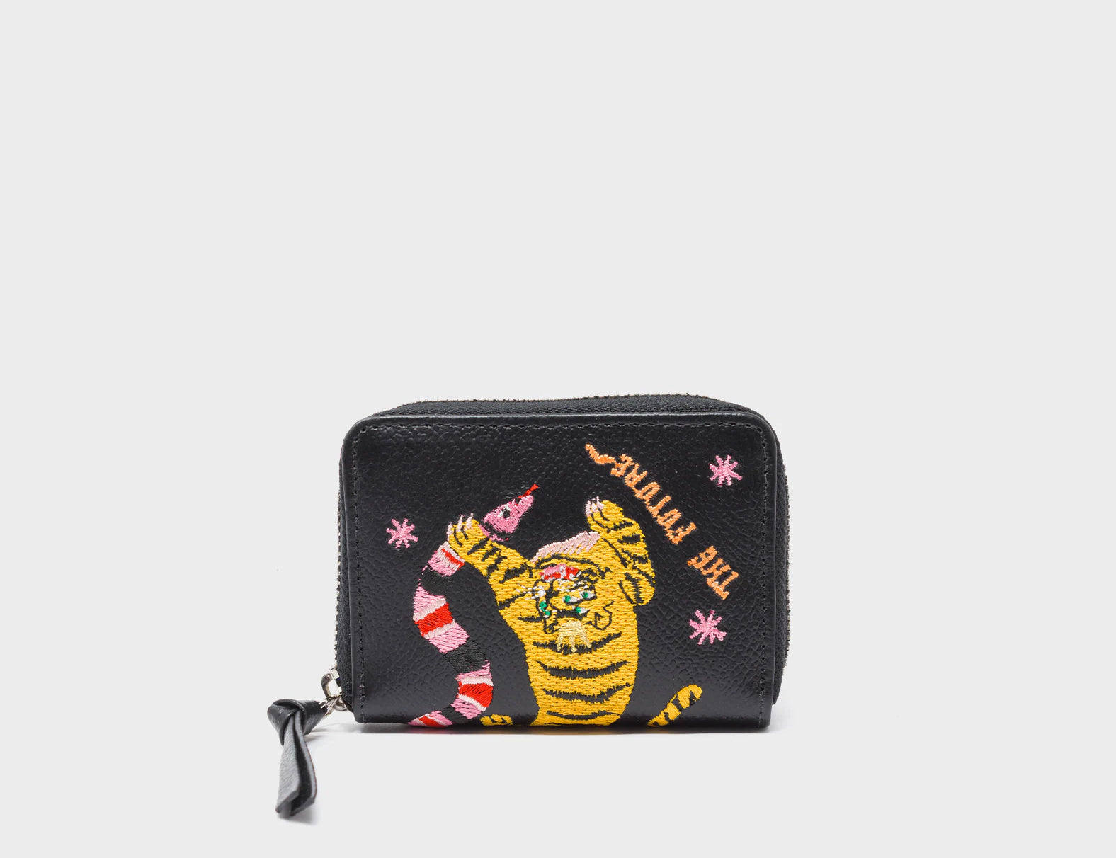 Frodo Black Leather Zip Around Wallet - Tiger and Snake Embroidery - Main View