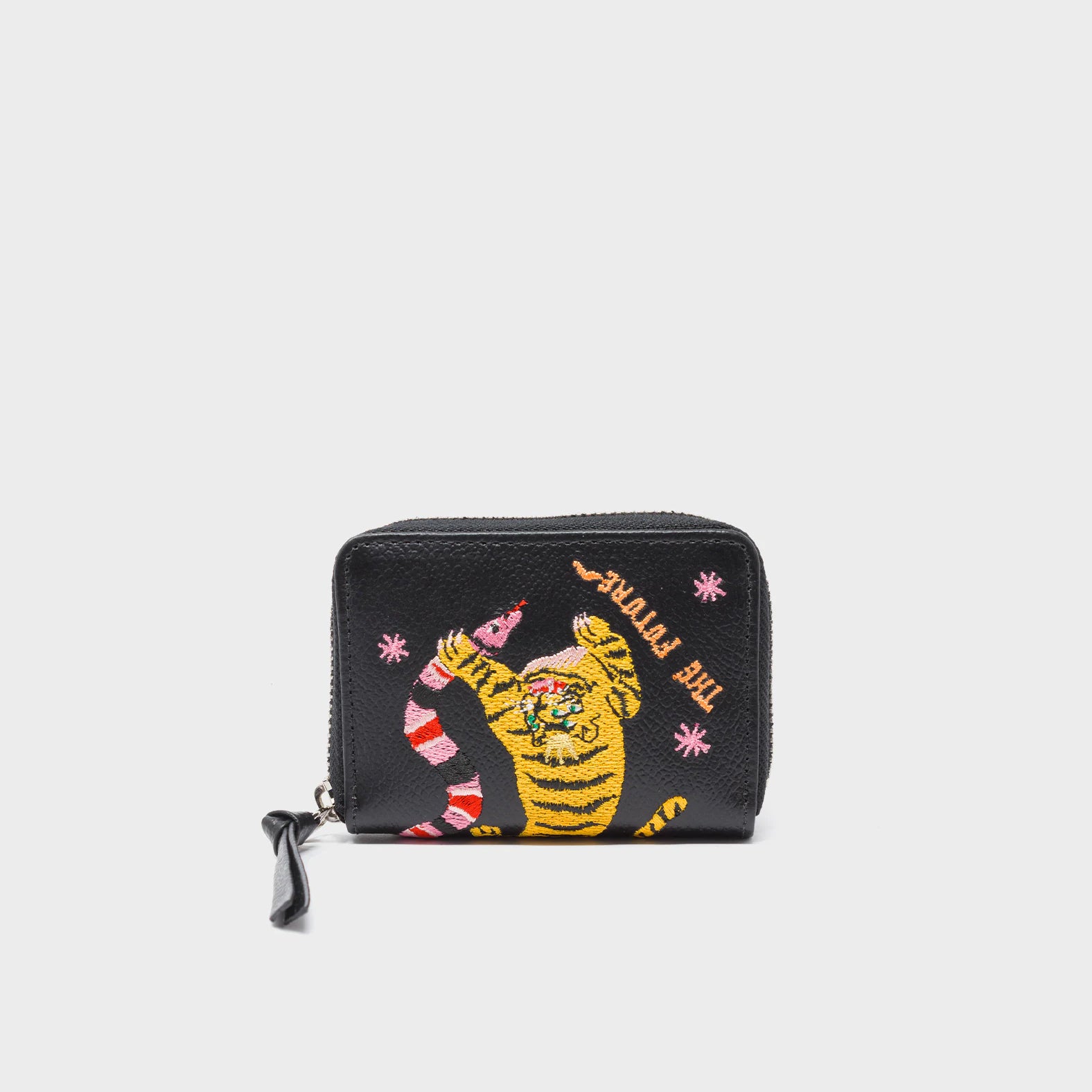 Frodo Black Leather Zip Around Wallet - Tiger and Snake Embroidery - Main View