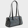 Esther Black Satchel Mini Bag - All Over Eyes Embroidery and Cubes Print - Main View