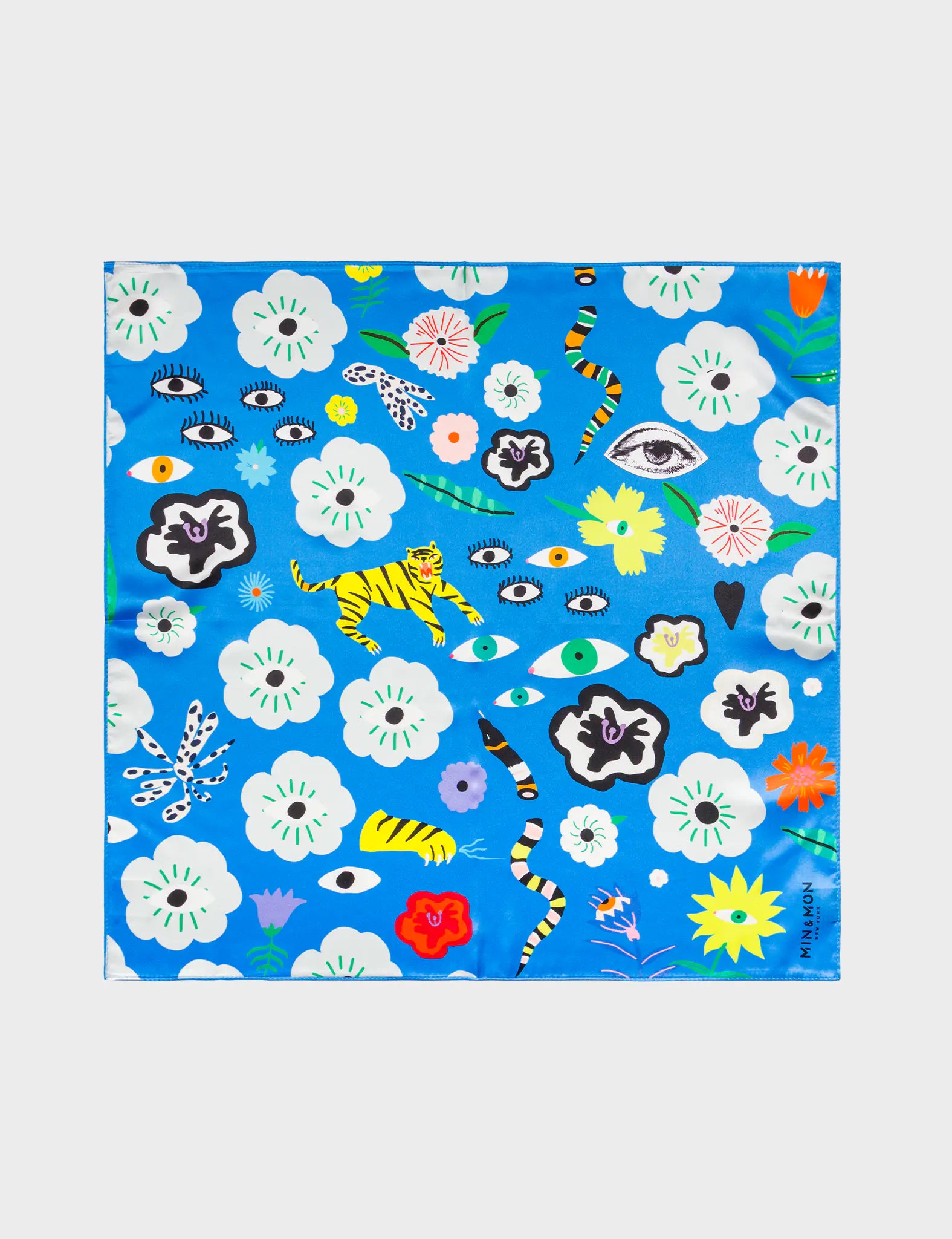 Blue Silk Headscarf - Floral Fall - Main View