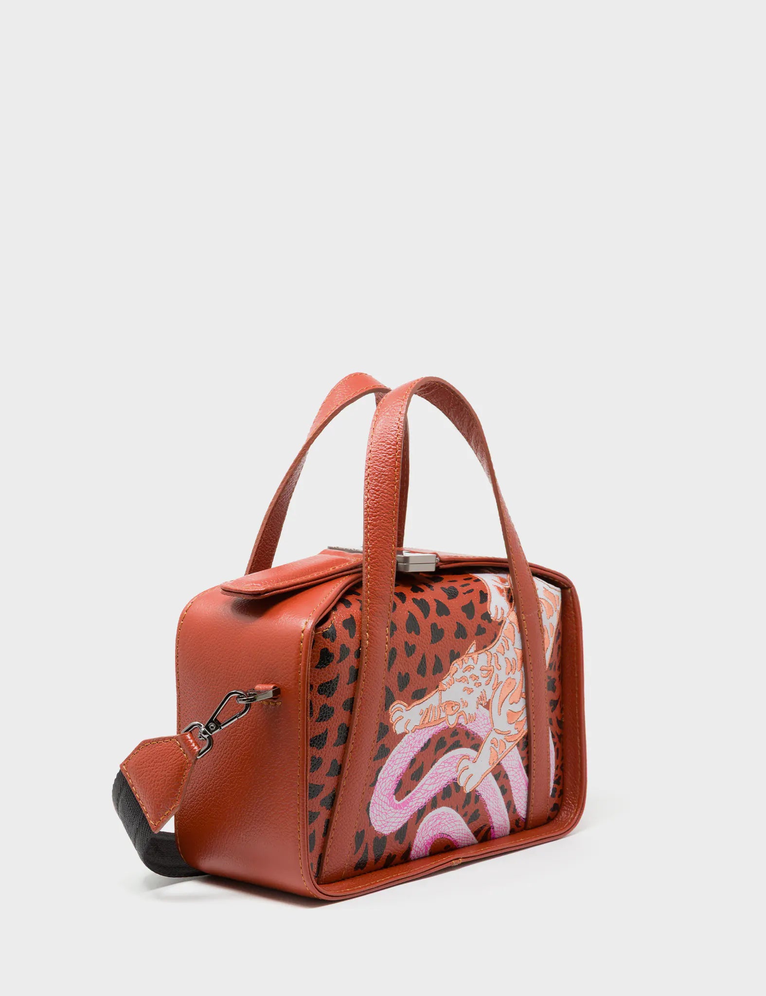 Benji Small Crossbody Baked City Brown Leather Bag -  Retro Tiger Design - Main View