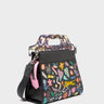 Vali Black Leather Crossbody Handbag Plastic Handle - Autumn Blush Embroidery  - Main