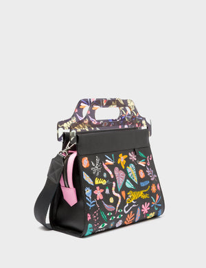 Vali Black Leather Crossbody Handbag Plastic Handle - Midnight