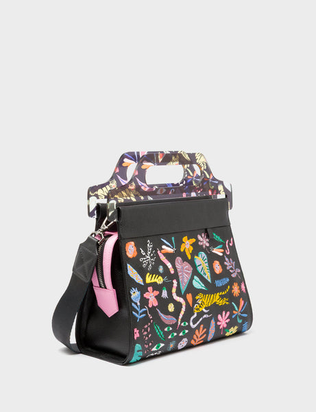Vali Black Leather Crossbody Handbag Plastic Handle - Midnight