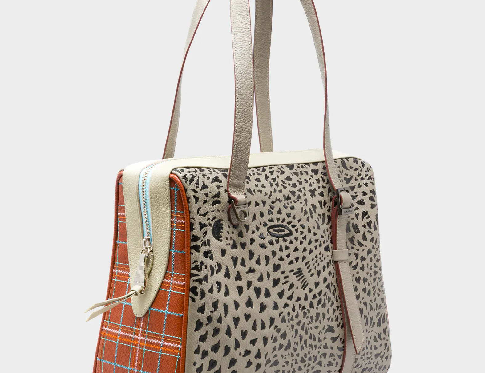 Esther Tuffet Brown Satchel Bag - Retro Tiger Design - Main View