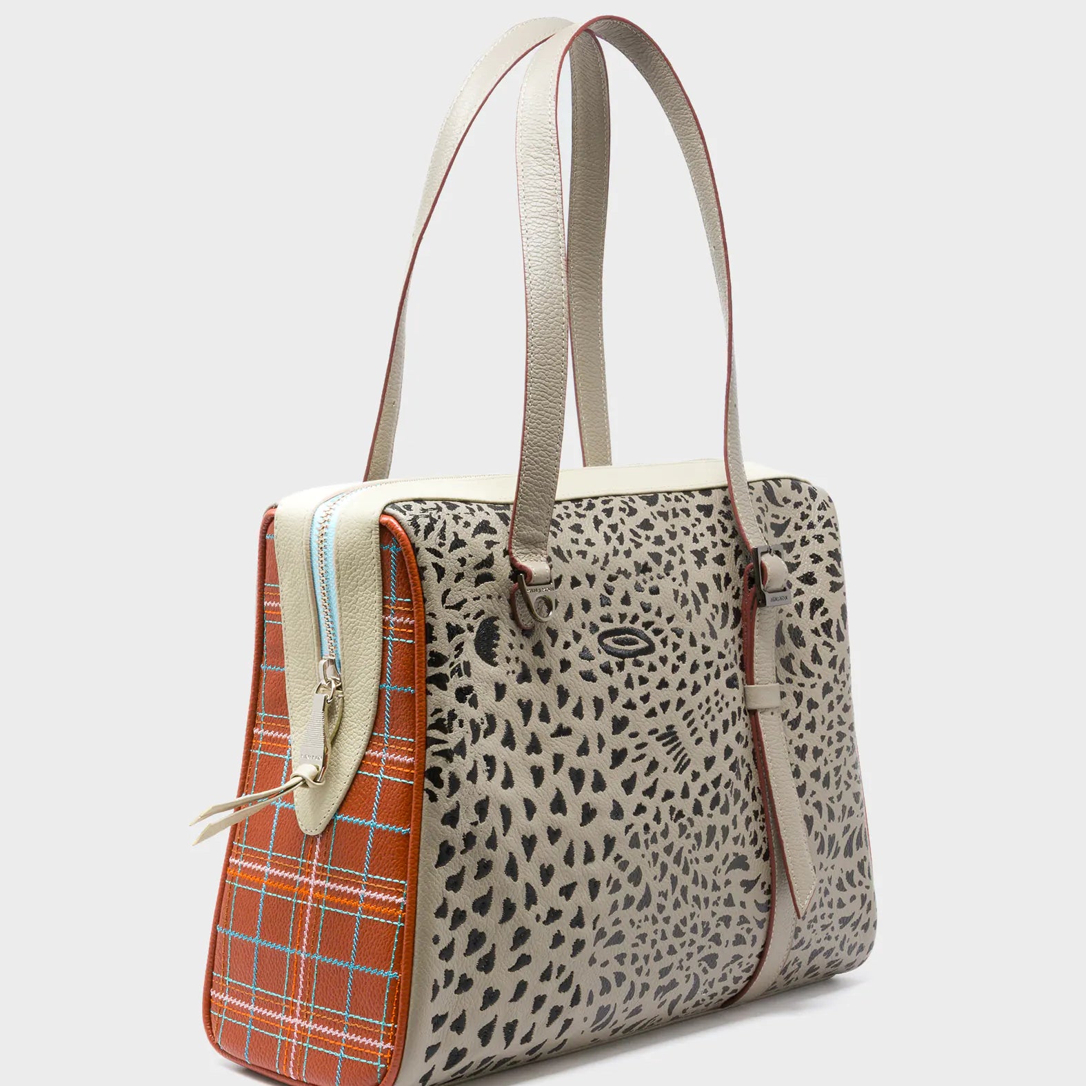 Esther Tuffet Brown Satchel Bag - Retro Tiger Design - Main View