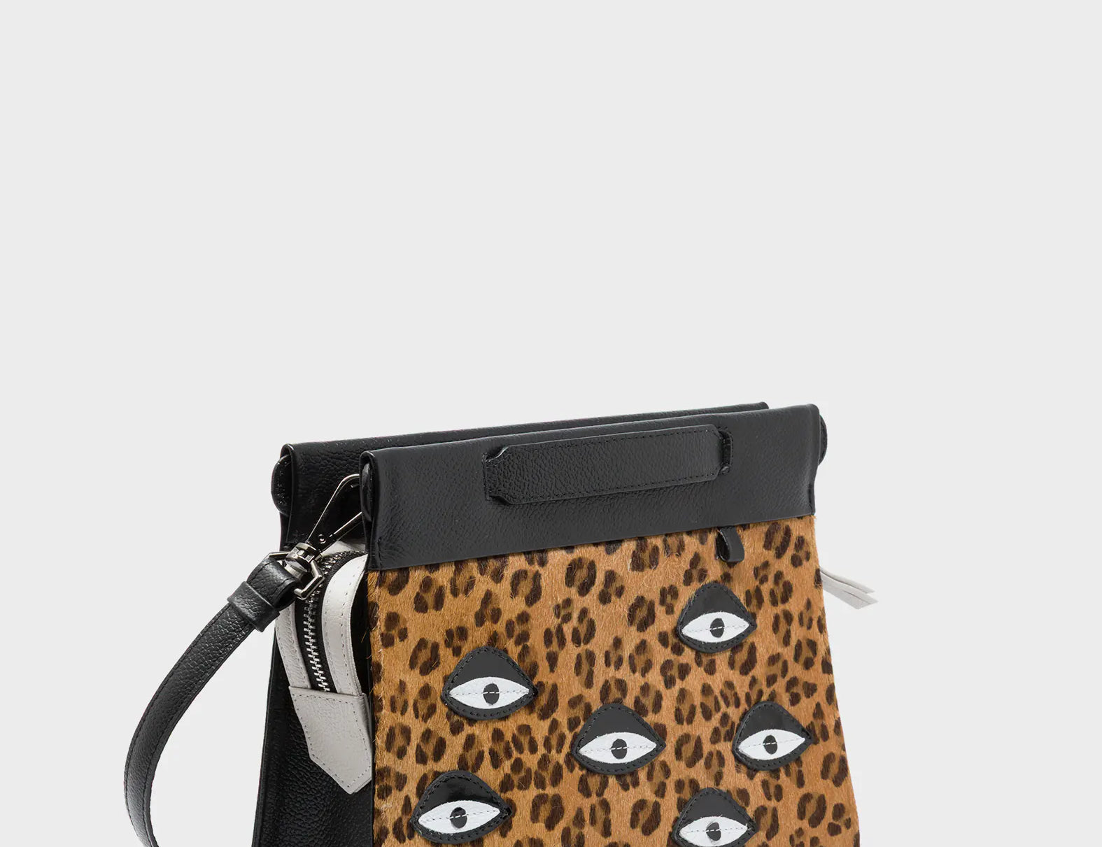 Vali Crossbody Small Animal Print Leather Bag - Eyes Applique Adjustable Handle - Main View
