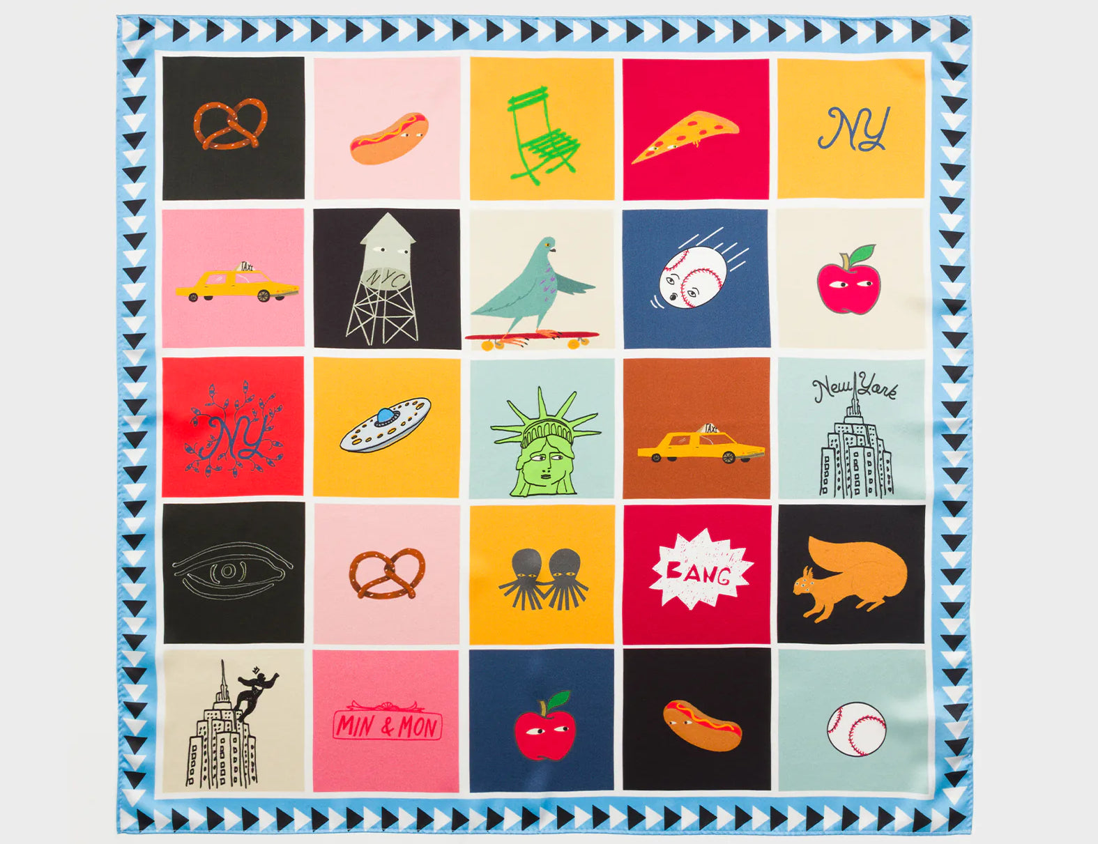 Blue Silk Scarf - New York Bingo - Front