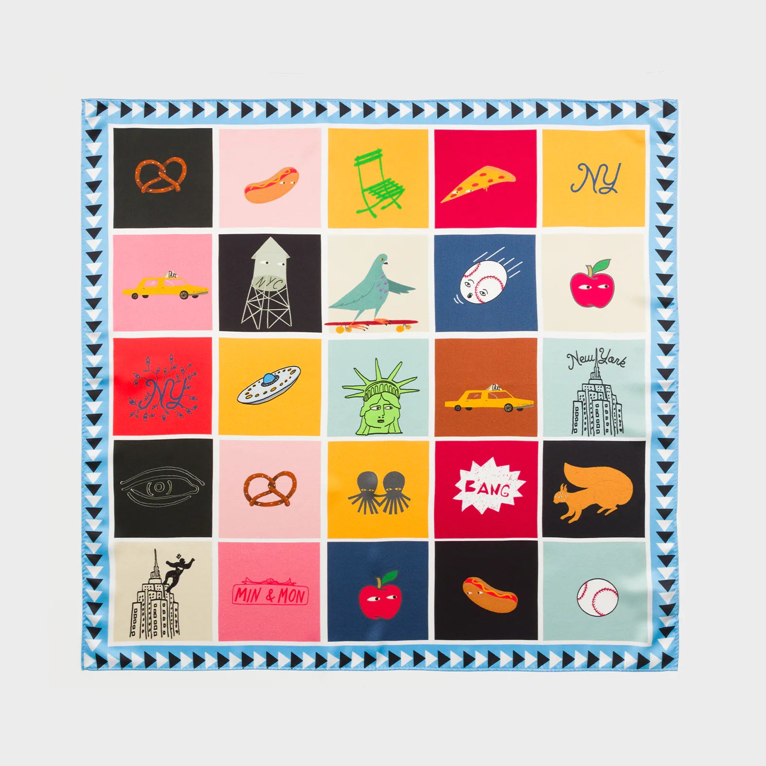 Blue Silk Scarf - New York Bingo - Front