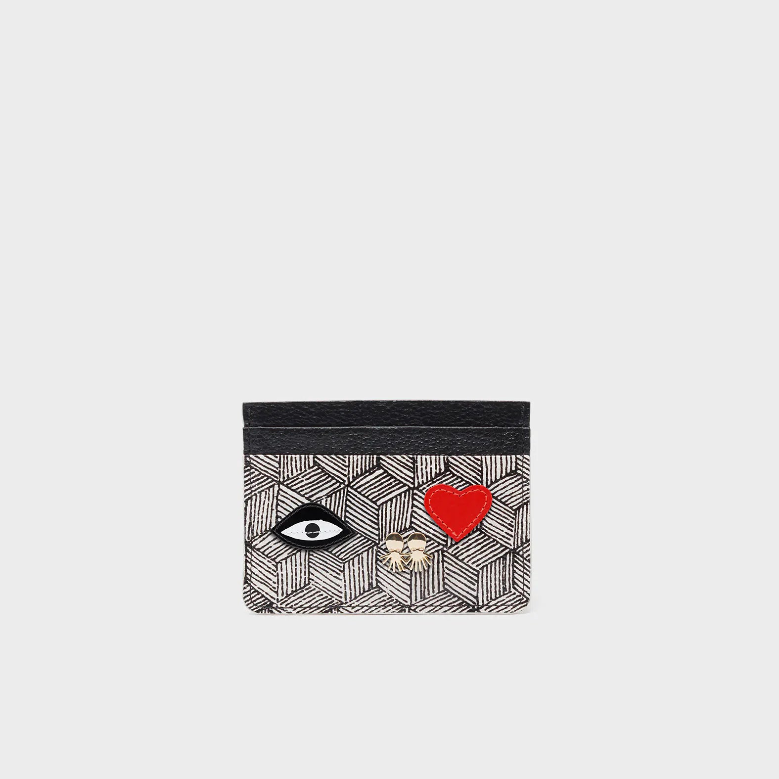 Filium Black and Cream Leather Cardholder - All Over Eyes Design - Front