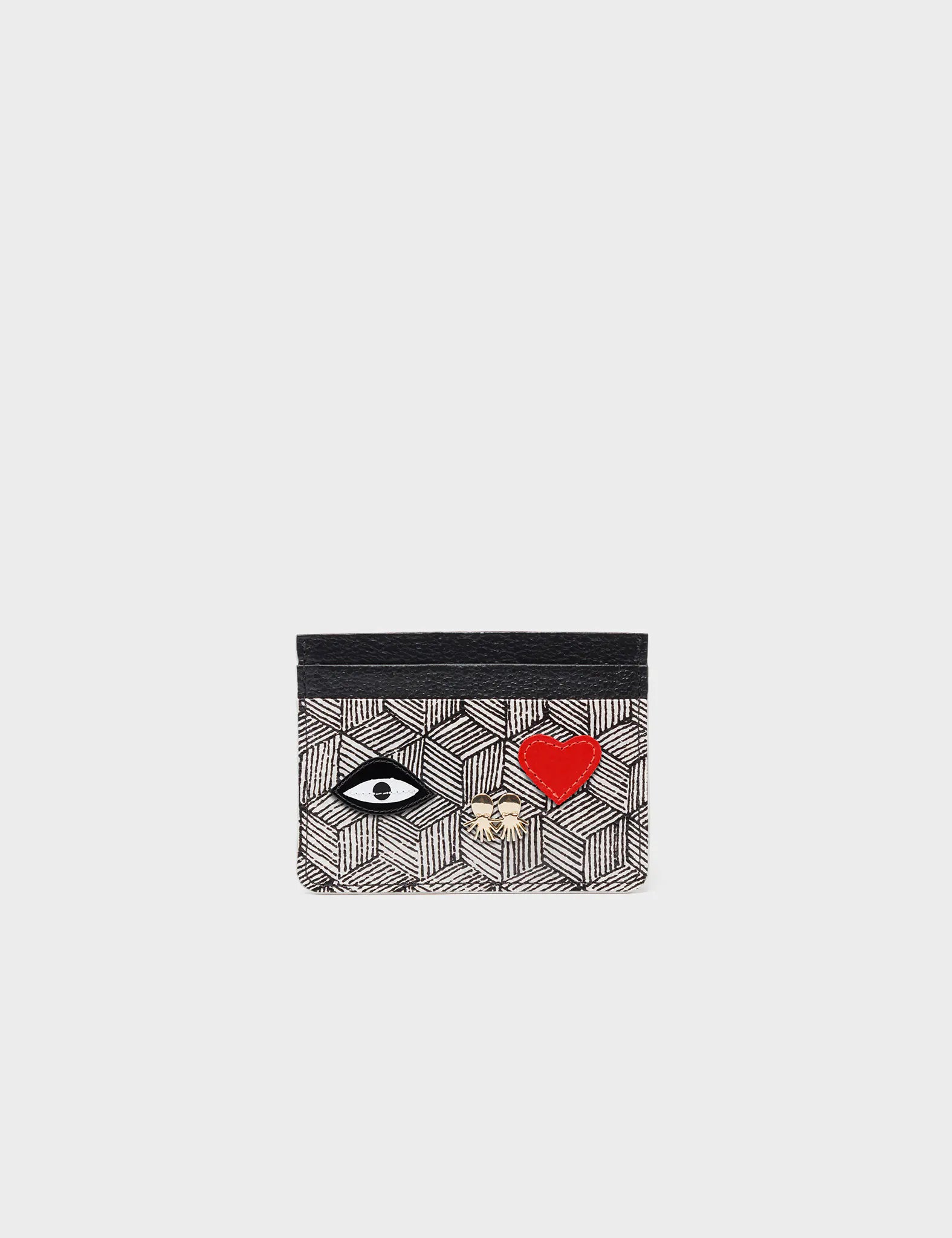 Filium Black and Cream Leather Cardholder - All Over Eyes Design - Front