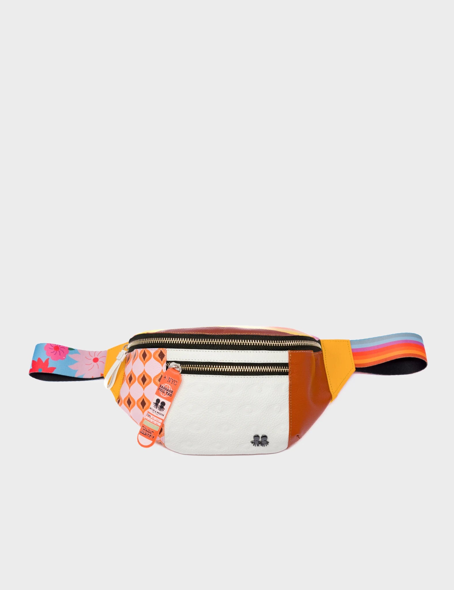 Fanny Pack Cream And Marigold Leather - Eyes Pattern Debossed - Front 