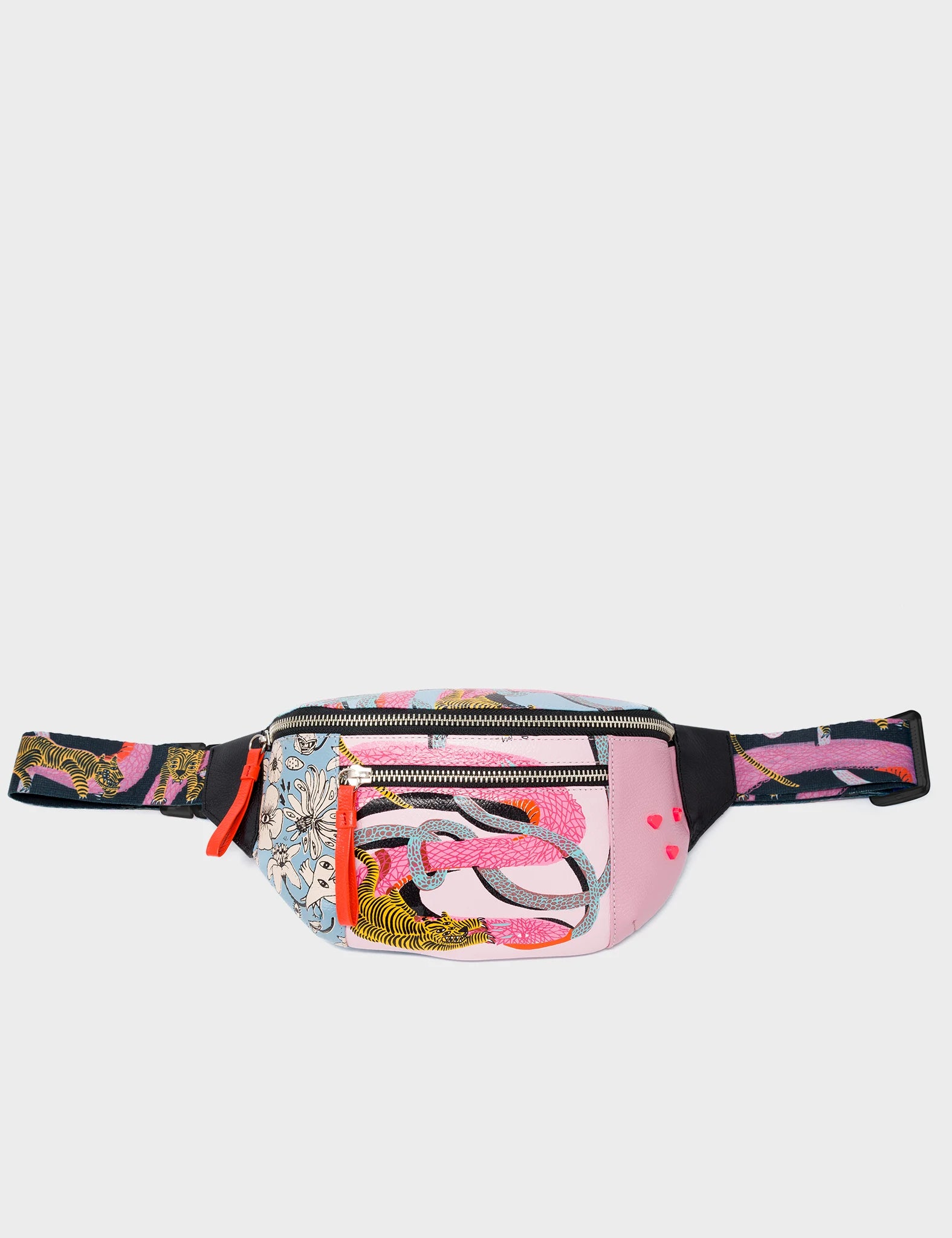 Fanny Pack Pink And Blue Leather Tangled Tiger Snake Print