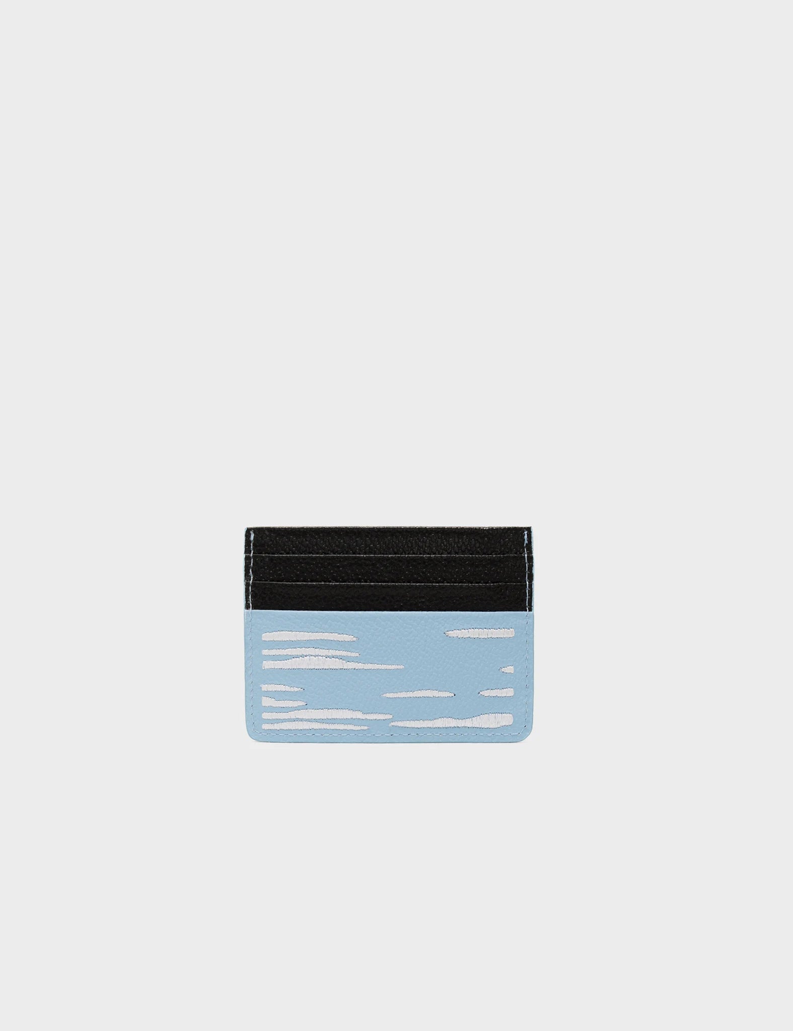 Wallet Splish Splash Blue And Black Leather Cardholder - Clouds Embroidery - Back 