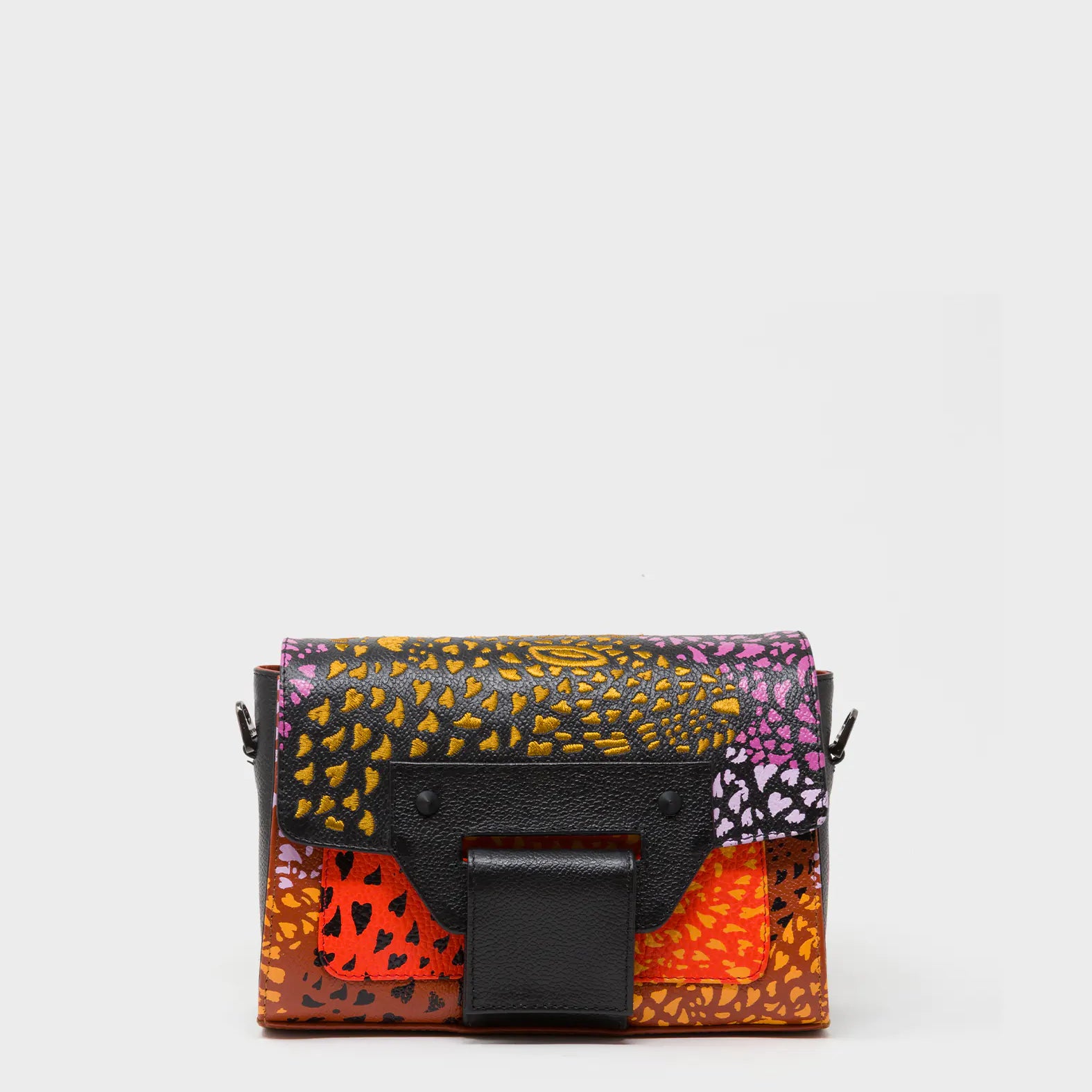 Cael Black Mini Shoulder Bag - Retro Tiger Embroidery - Front