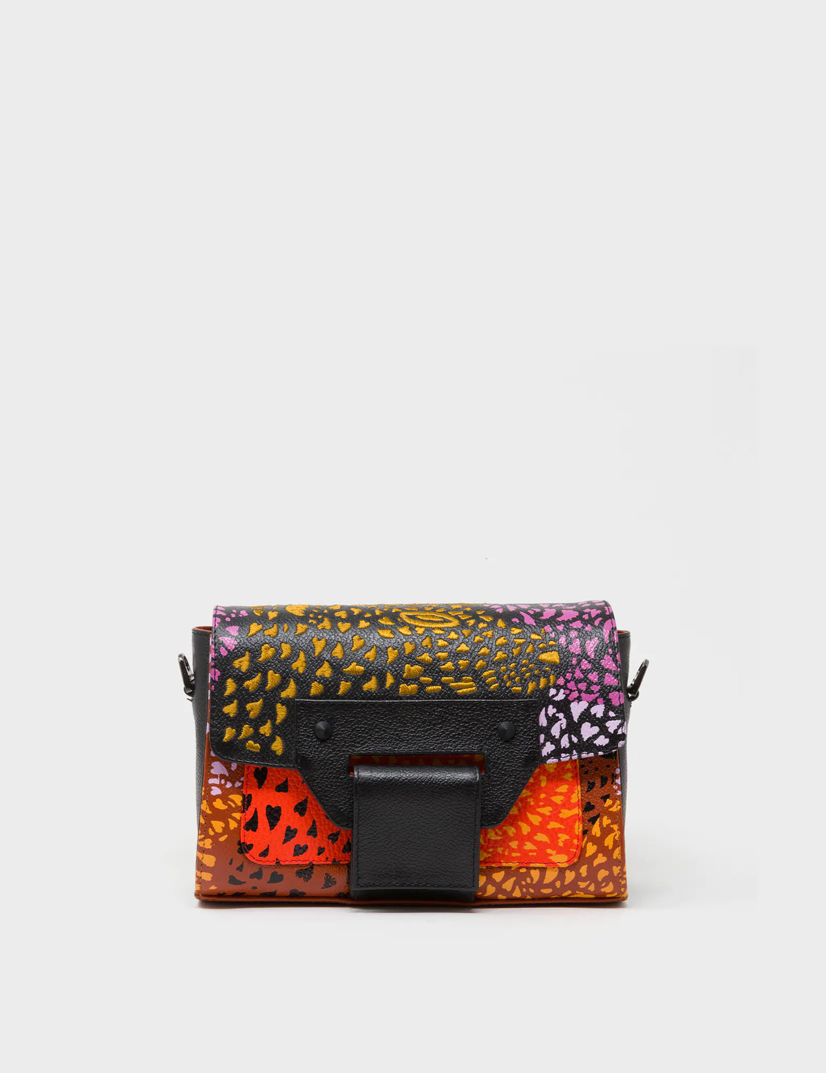 Cael Black Mini Shoulder Bag - Retro Tiger Embroidery - Front