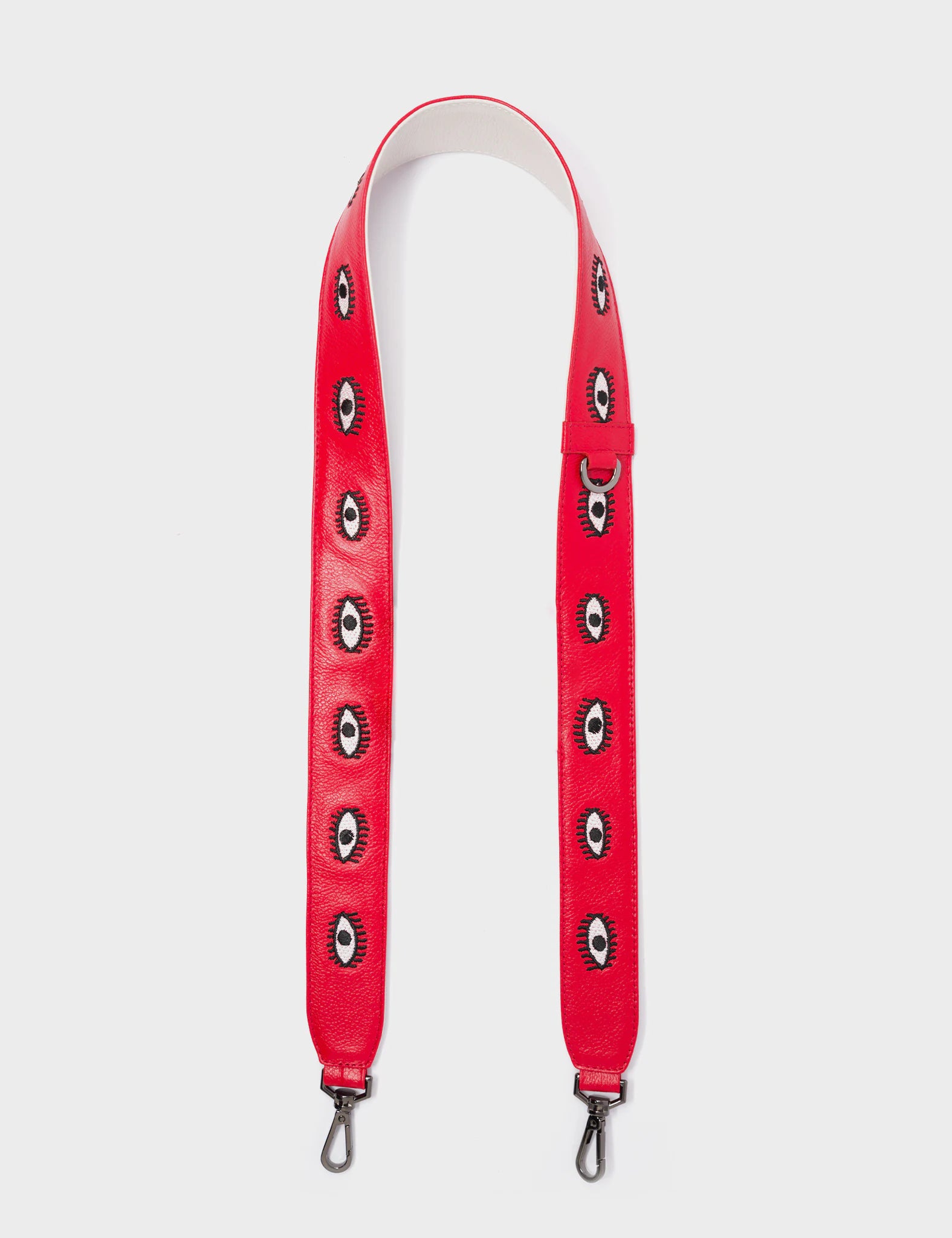 Detachable Red Leather Shoulder Strap - All Over Eyes Embroidery - Open View