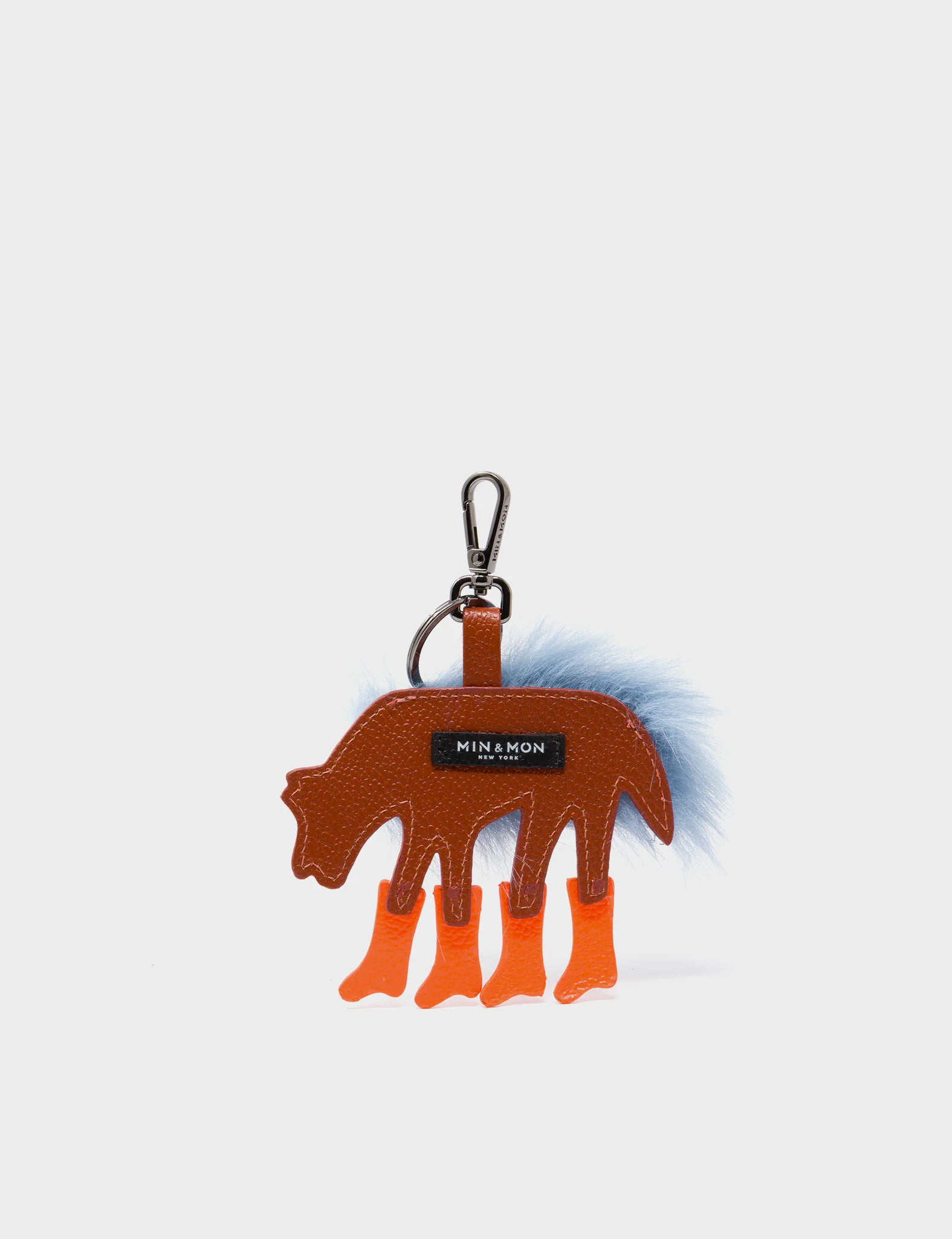 Wolf In Heels Charm - Blue Faux Fur and Neon Orange Boots Keychain - Back