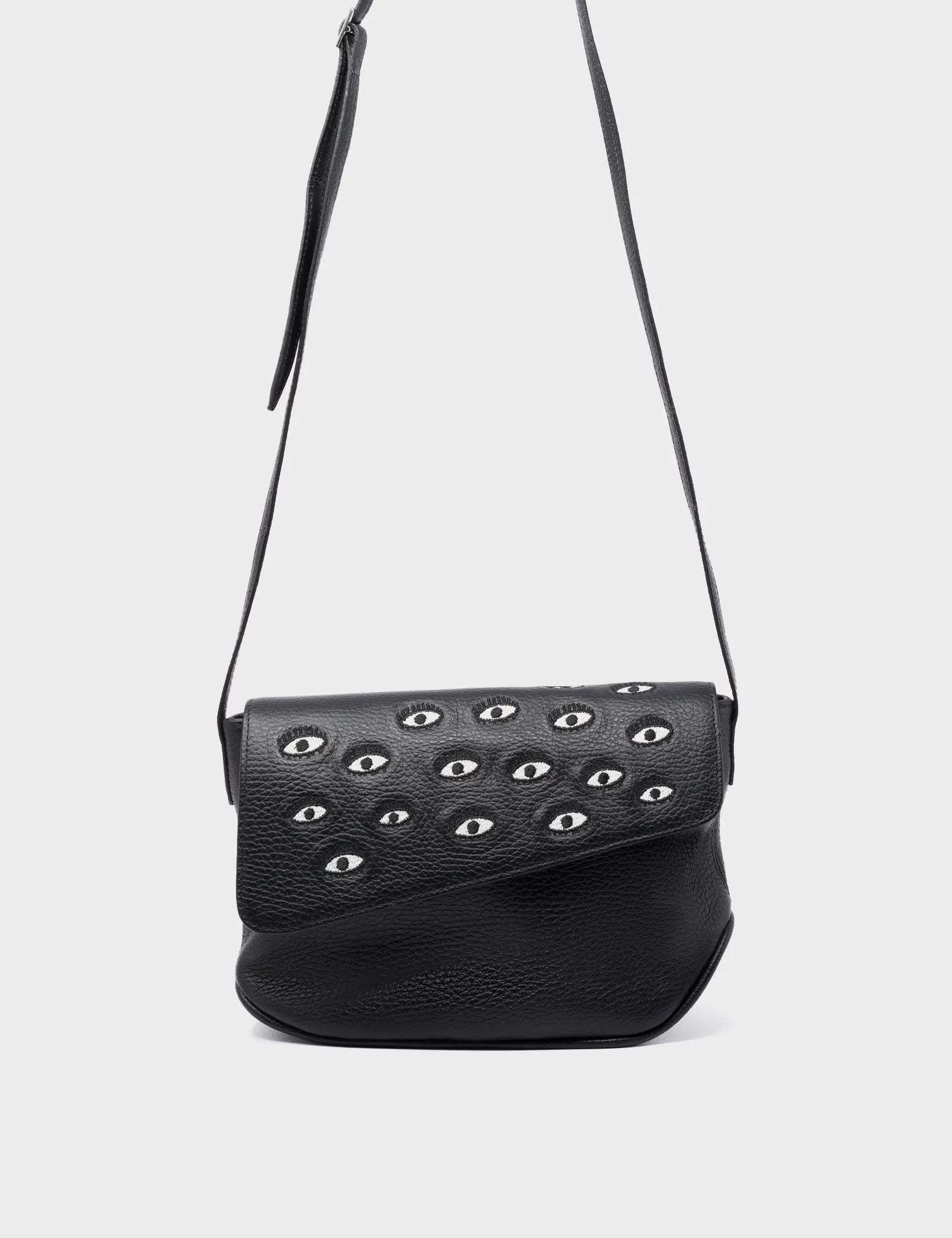 Bruno Mini Crossbody Black Leather Bag - All Over Eyes Embroidery 