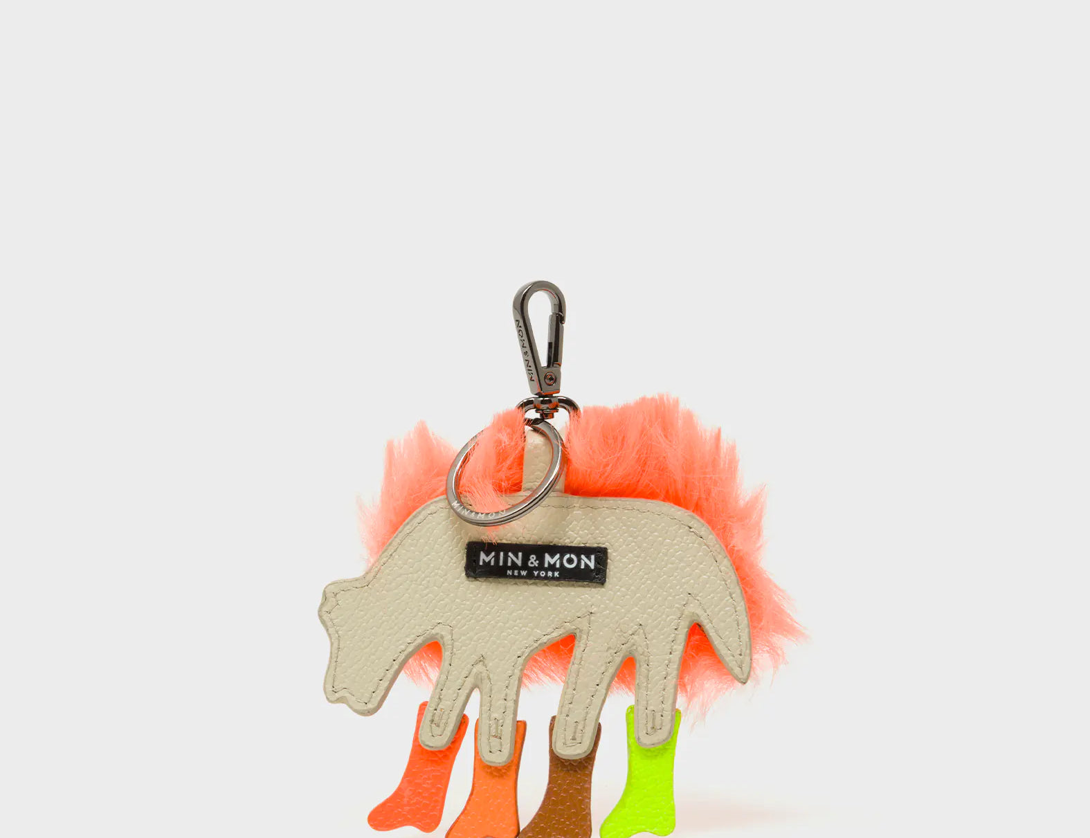 Wolf In Heels Charm - Orange Faux Fur and Brown and Green Boots Keychain - Back View