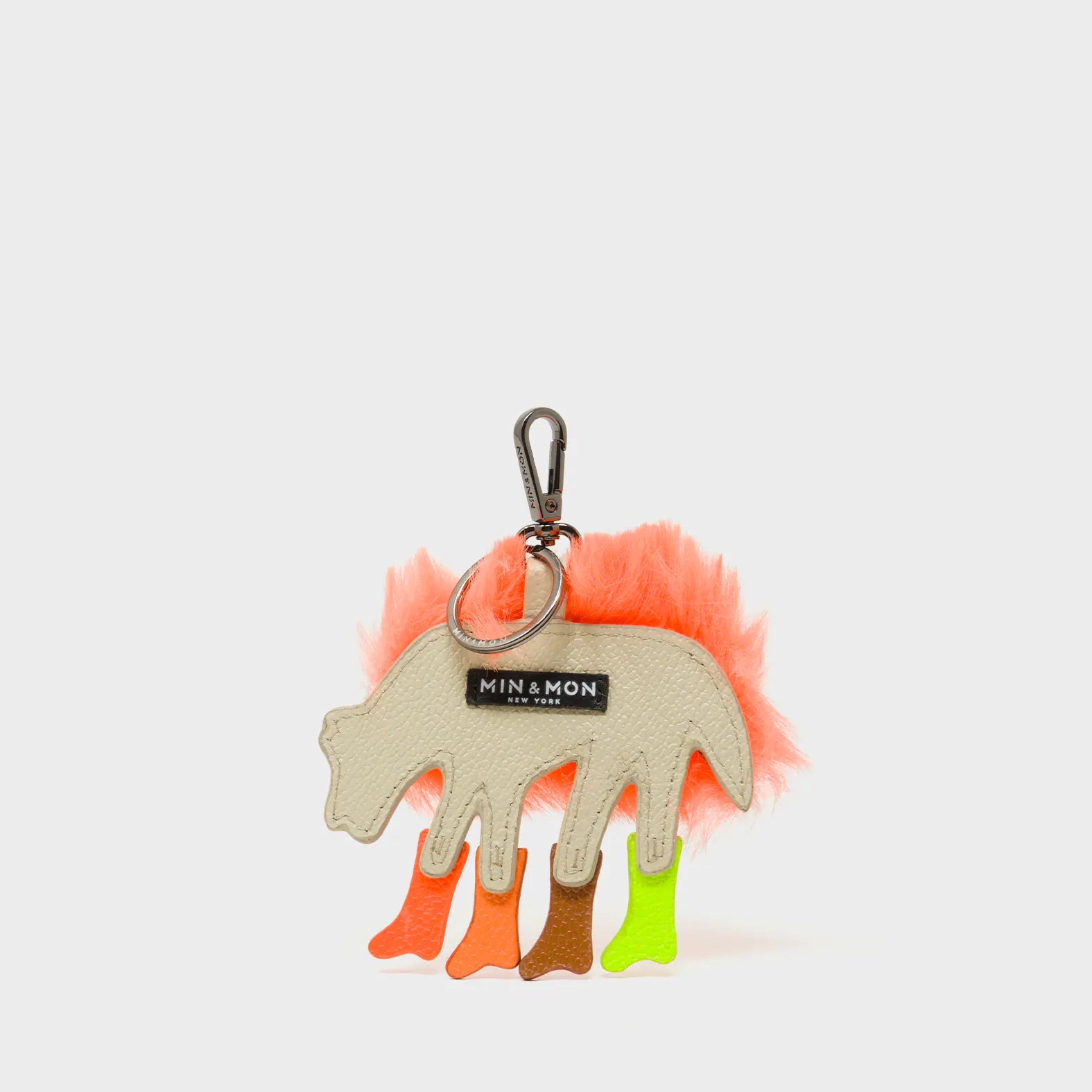 Wolf In Heels Charm - Orange Faux Fur and Brown and Green Boots Keychain - Back View